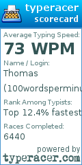 Scorecard for user 100wordsperminute