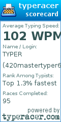 Scorecard for user 420mastertyper69