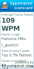Scorecard for user _guestz
