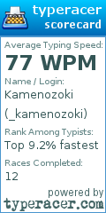 Scorecard for user _kamenozoki