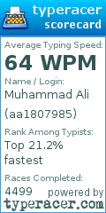 Scorecard for user aa1807985