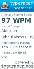 Scorecard for user abdullahmo1995