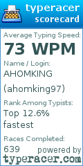 Scorecard for user ahomking97