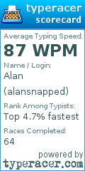 Scorecard for user alansnapped