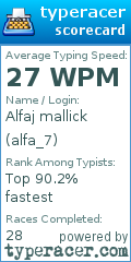 Scorecard for user alfa_7
