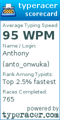 Scorecard for user anto_onwuka
