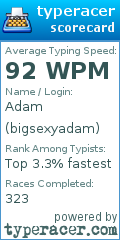 Scorecard for user bigsexyadam