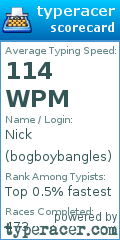Scorecard for user bogboybangles
