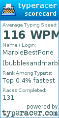 Scorecard for user bubblesandmarbles
