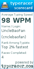 Scorecard for user cnclebaofan