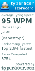 Scorecard for user dabesttypr