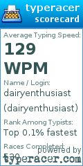 Scorecard for user dairyenthusiast