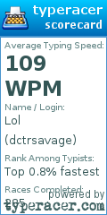 Scorecard for user dctrsavage