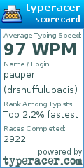 Scorecard for user drsnuffulupacis