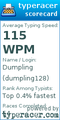 Scorecard for user dumpling128
