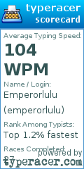 Scorecard for user emperorlulu