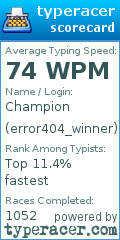 Scorecard for user error404_winner
