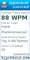 Scorecard for user franknonsense
