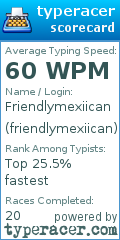 Scorecard for user friendlymexiican