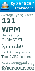 Scorecard for user gamesdst