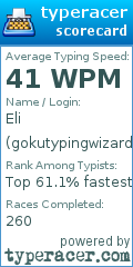 Scorecard for user gokutypingwizard_