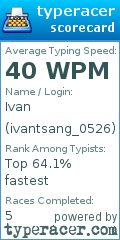 Scorecard for user ivantsang_0526