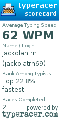 Scorecard for user jackolatrn69