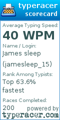 Scorecard for user jamesleep_15