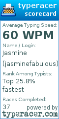 Scorecard for user jasminefabulous