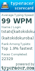 Scorecard for user kaitokidokuroba