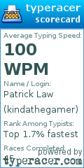 Scorecard for user kindathegamer