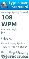 Scorecard for user klozig