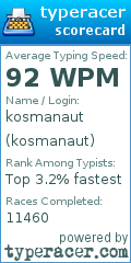 Scorecard for user kosmanaut