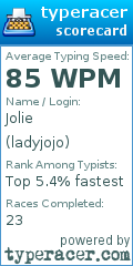 Scorecard for user ladyjojo
