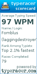 Scorecard for user laggingdestroyer777