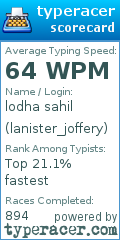 Scorecard for user lanister_joffery