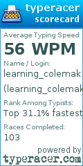 Scorecard for user learning_colemak26