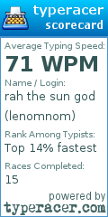 Scorecard for user lenomnom