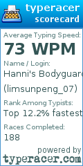 Scorecard for user limsunpeng_07