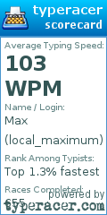 Scorecard for user local_maximum