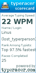 Scorecard for user lost_typerperson