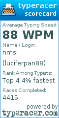 Scorecard for user luciferpan88