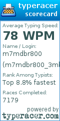 Scorecard for user m7mdbr800_3mk