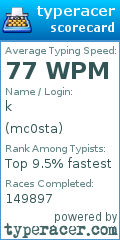 Scorecard for user mc0sta