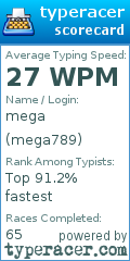 Scorecard for user mega789