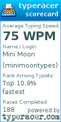 Scorecard for user minimoontypes