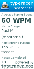 Scorecard for user monthtrial