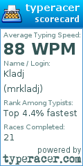 Scorecard for user mrkladj