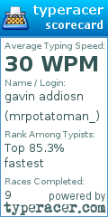 Scorecard for user mrpotatoman_