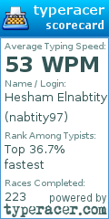 Scorecard for user nabtity97